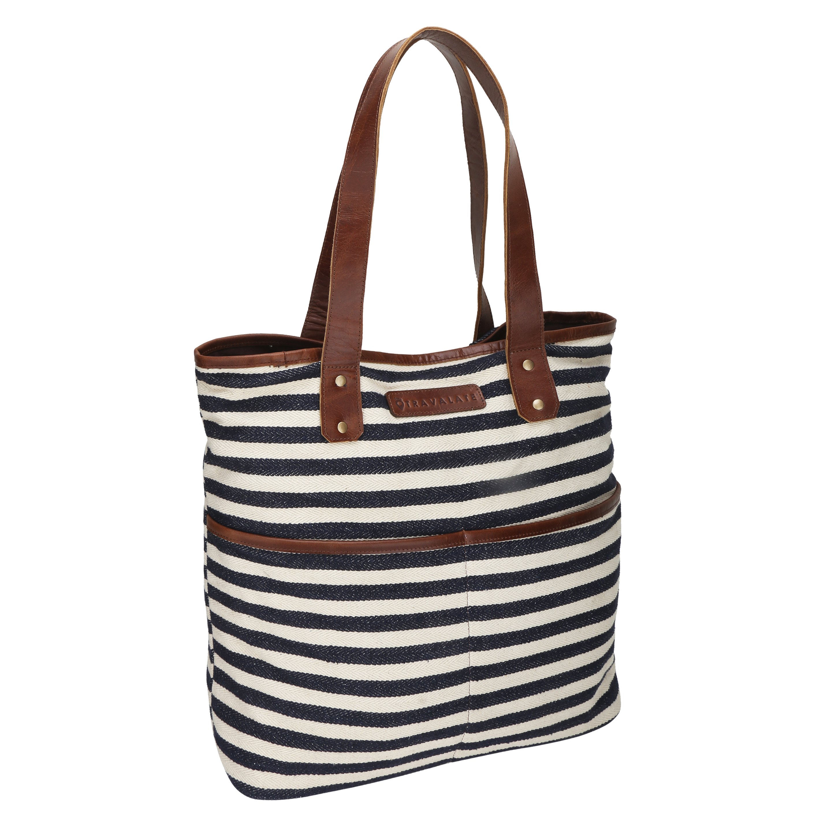 Woven Striped Tote Bag | Navy Blue and White