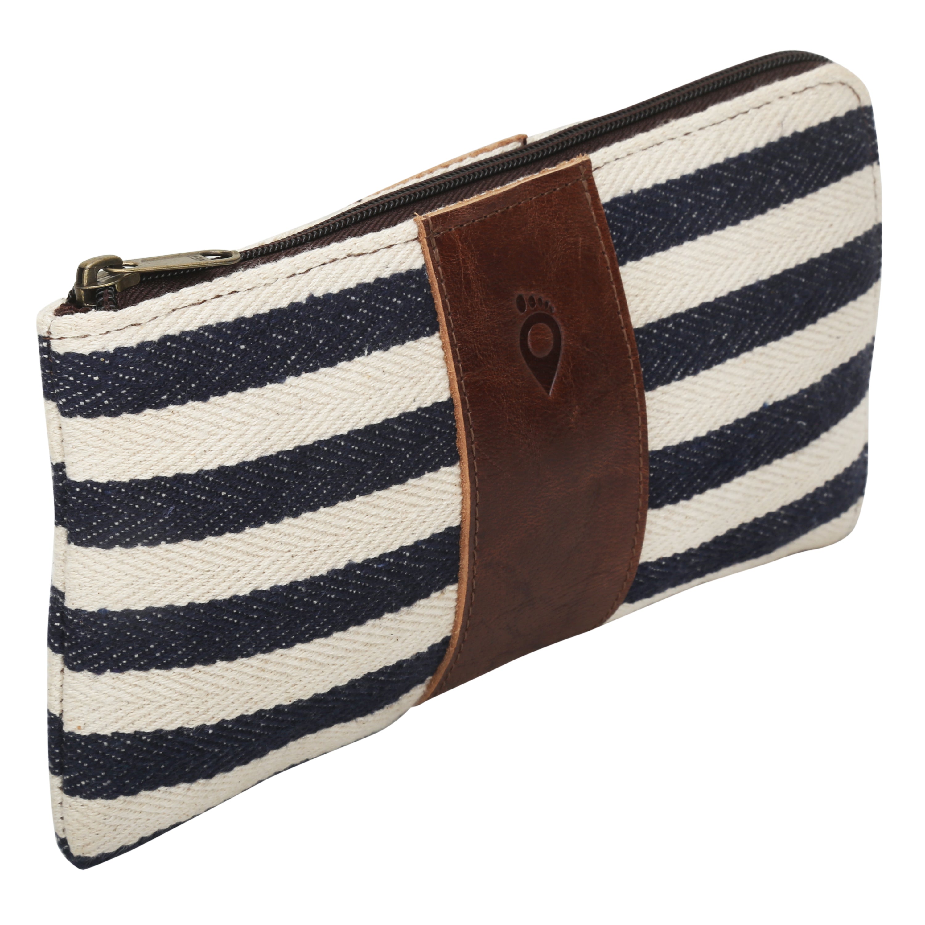 Woven Striped Clutch | Navy Blue and White