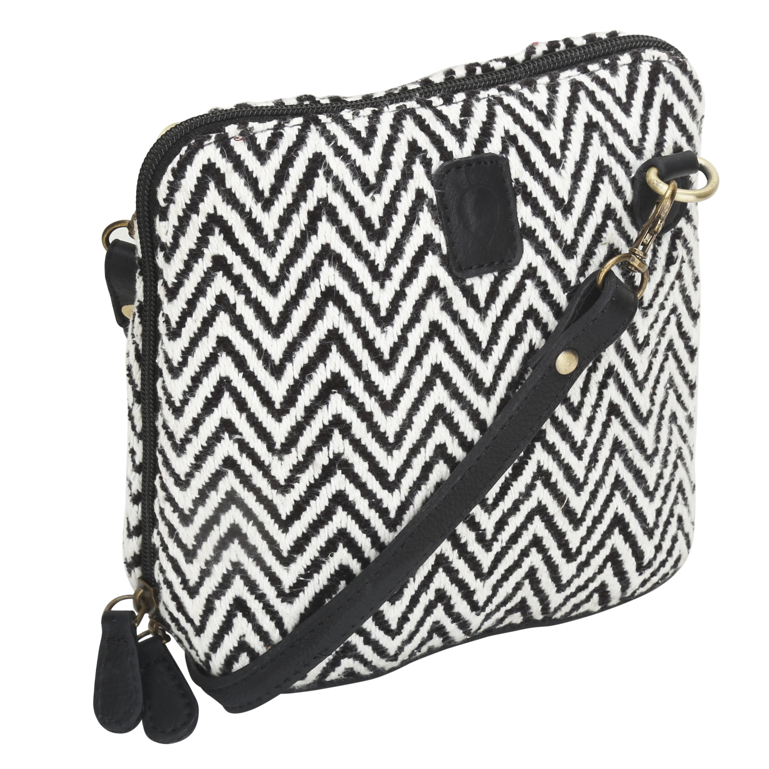 Woven Patterned Sling Bag | Black and White