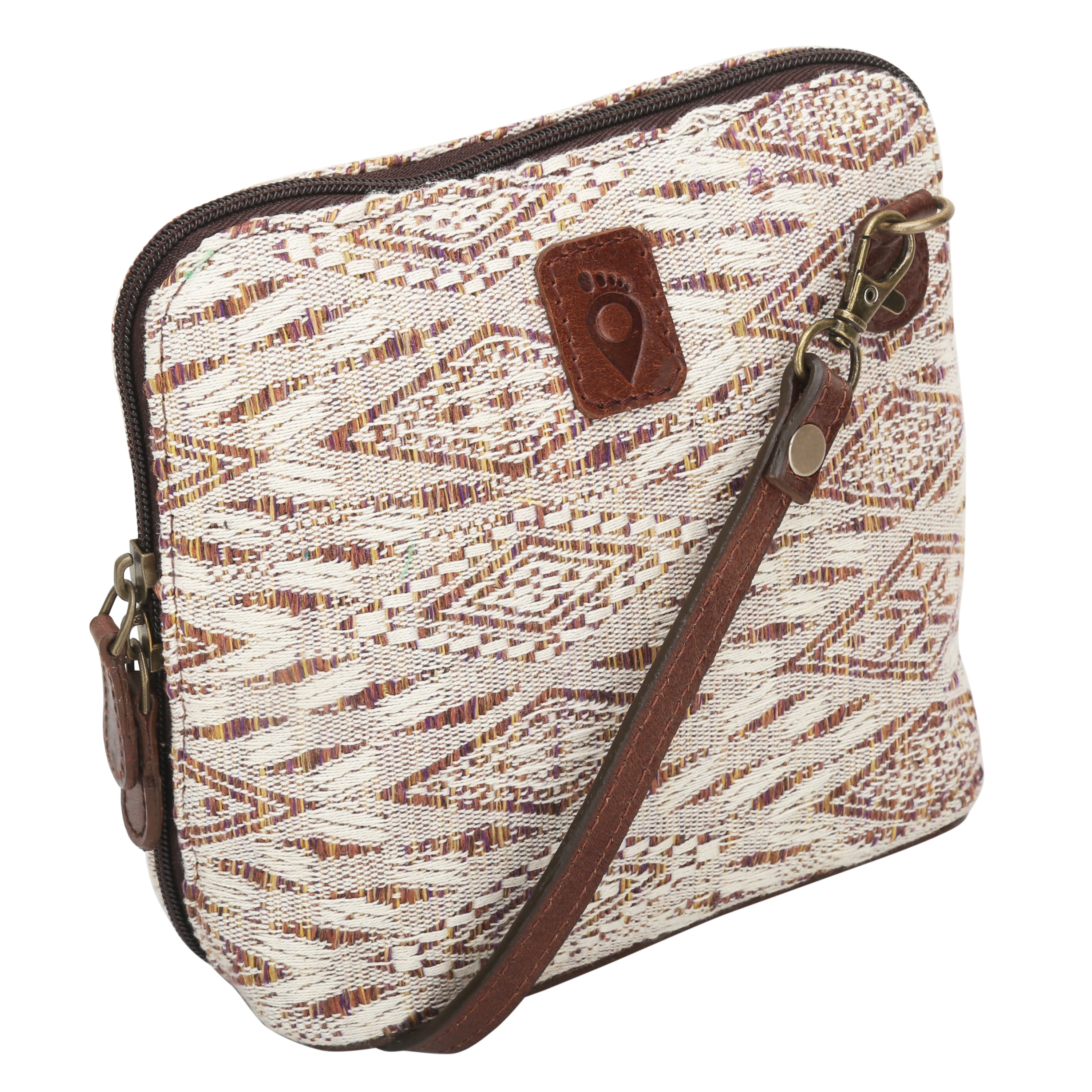Woven Patterned Sling Bag | Brown and Cream