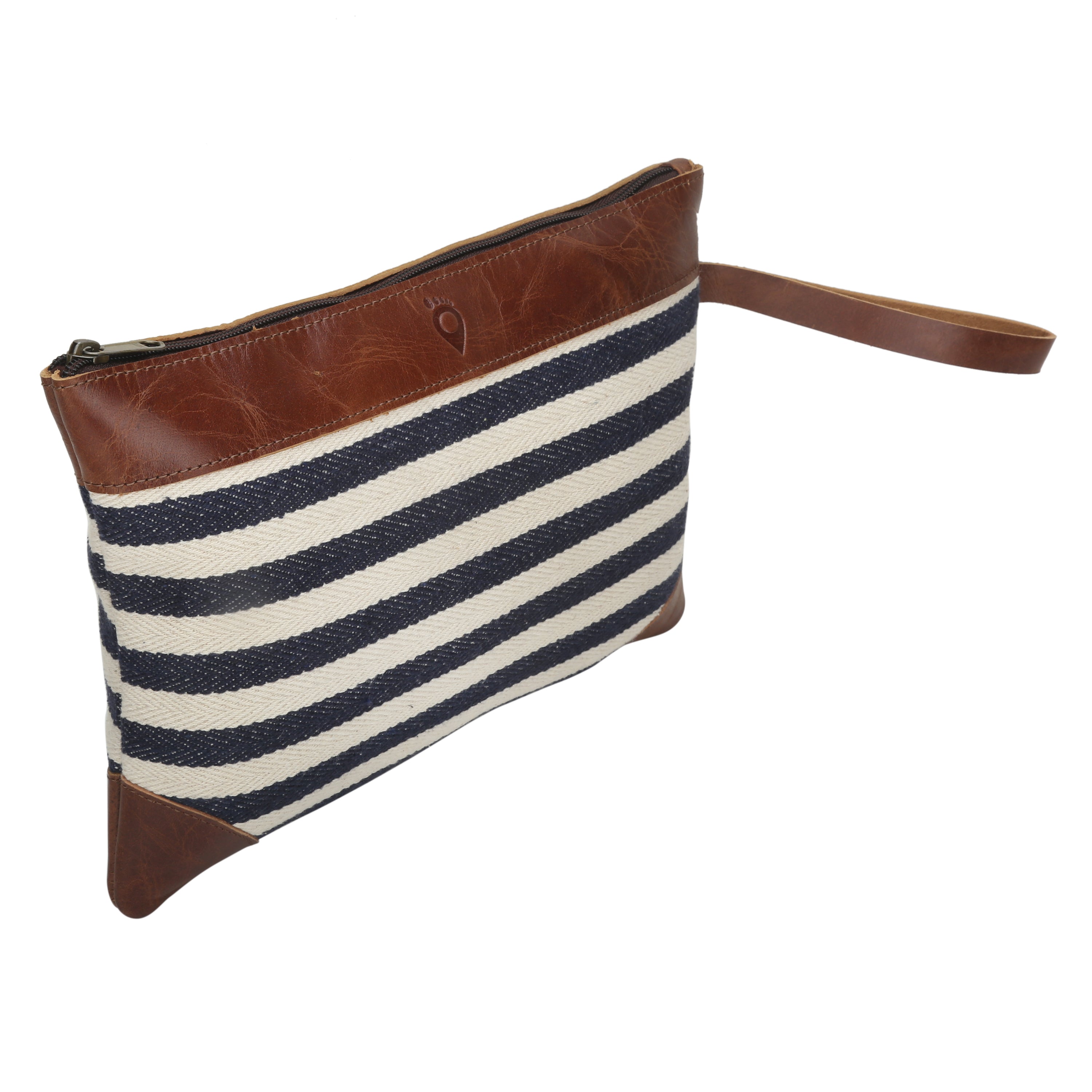 Woven Striped Cosmetic Pouch | Navy Blue and White