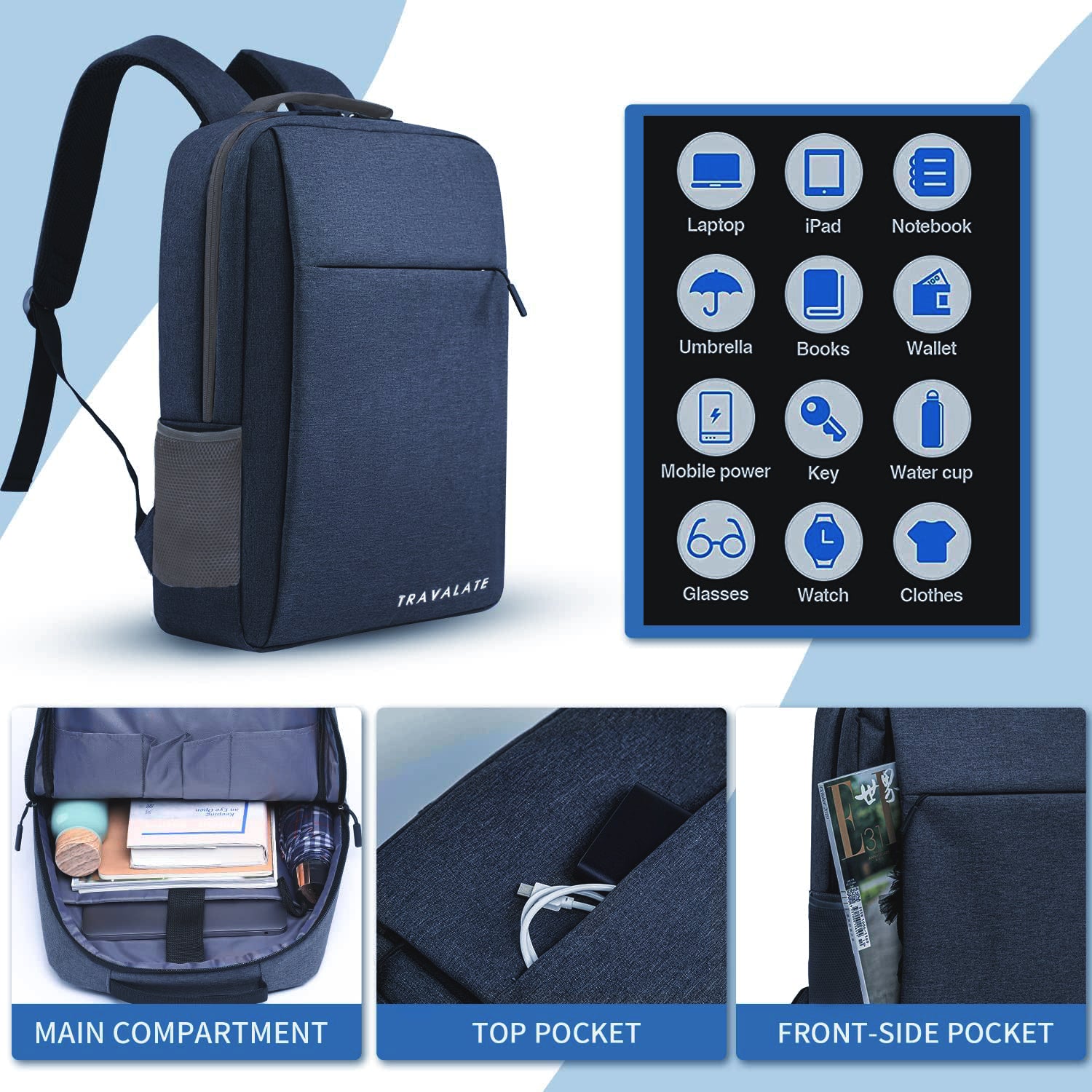 Laptop Backpack with Charging USB port | Navy Blue