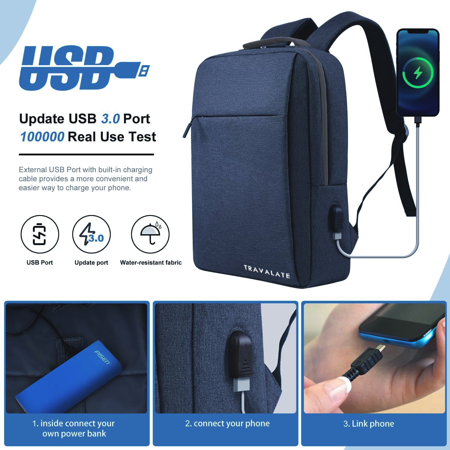 Laptop Backpack with Charging USB port | Navy Blue