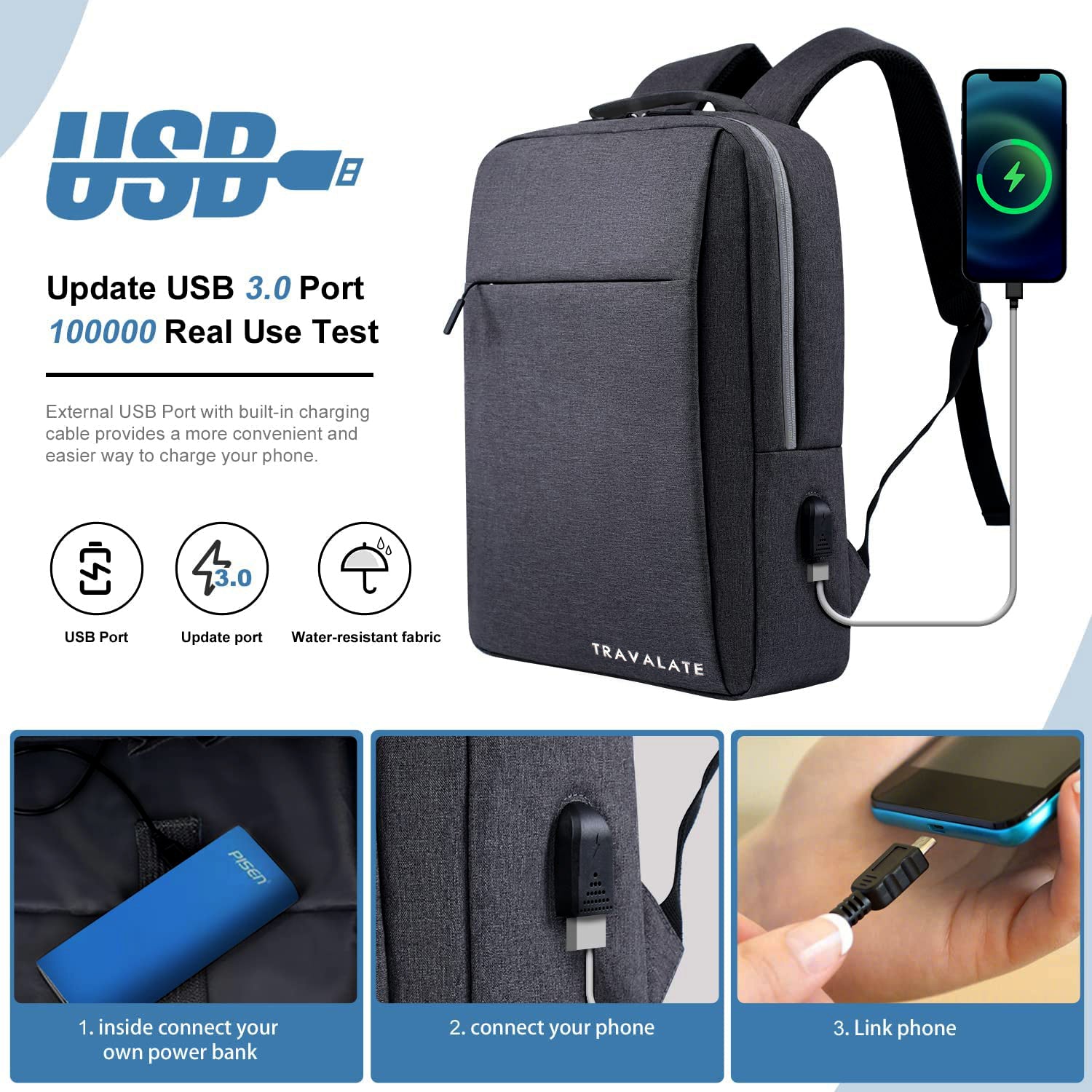 Laptop Backpack with Charging USB port | Dark Gray