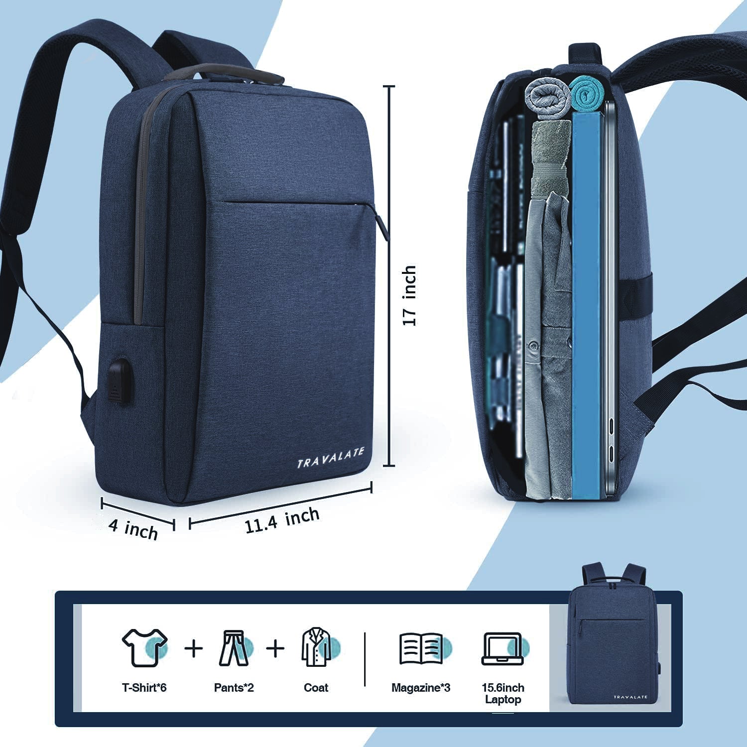 Laptop Backpack with Charging USB port | Navy Blue