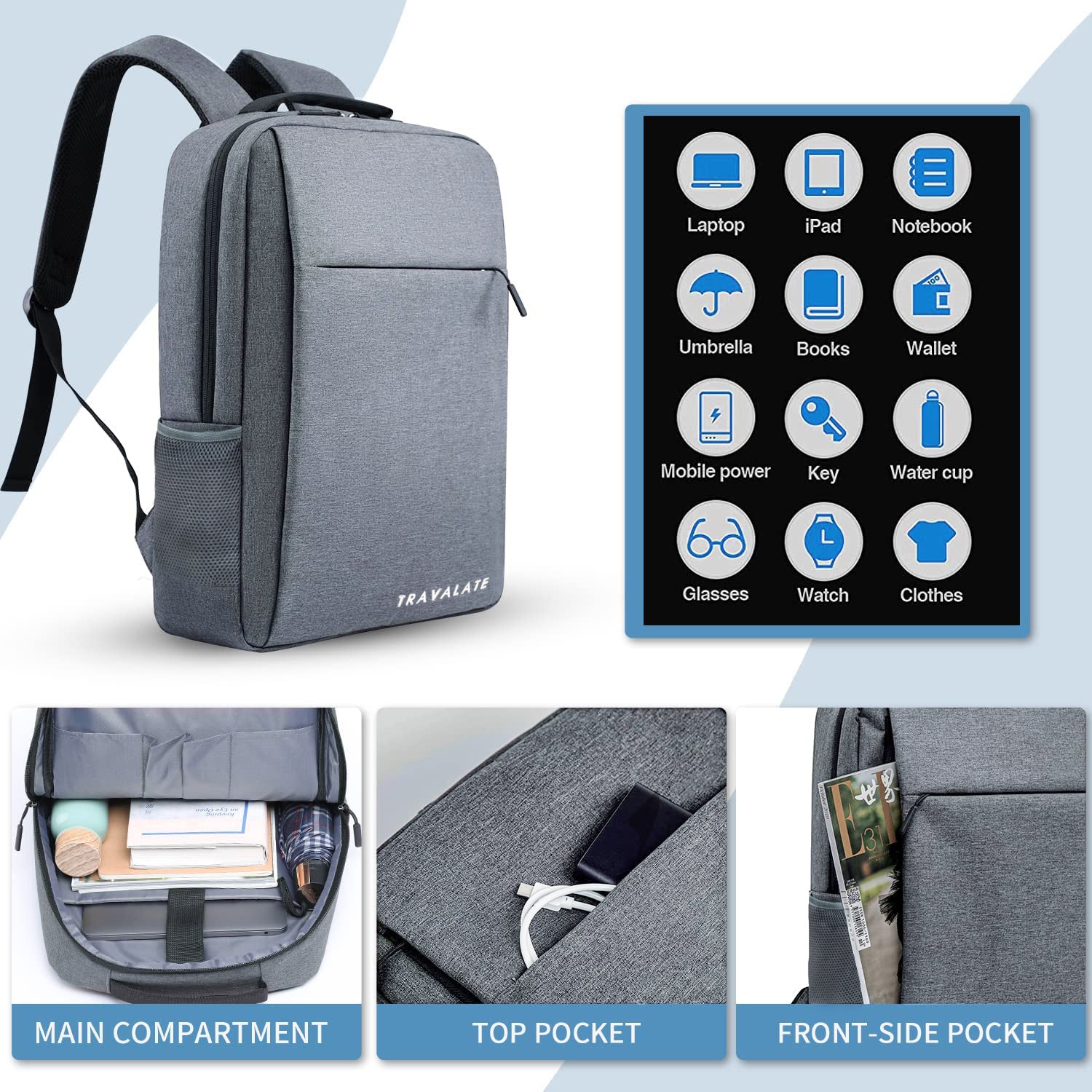 Laptop Backpack with Charging USB port | Light Gray