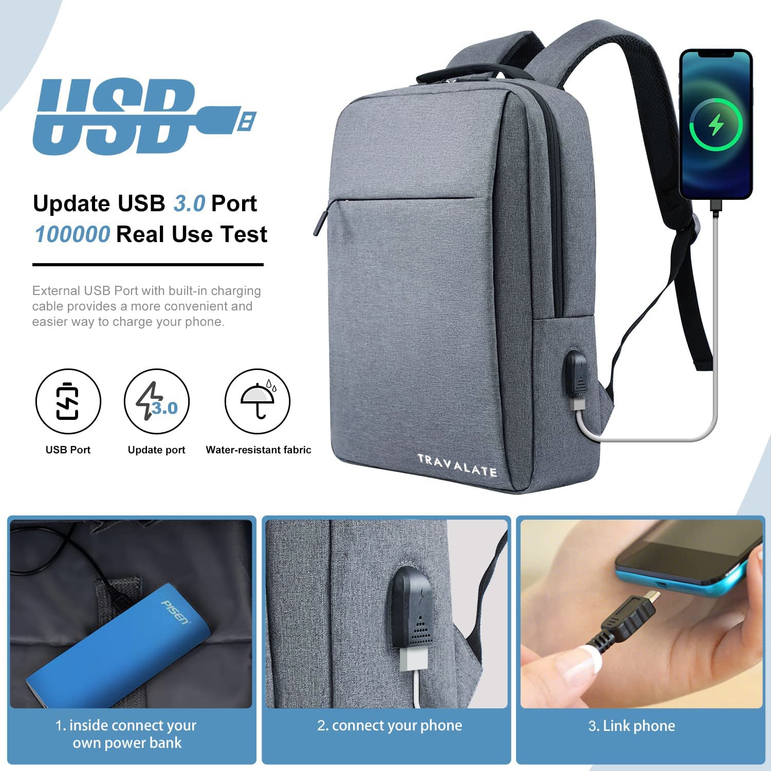 Laptop Backpack with Charging USB port | Light Gray