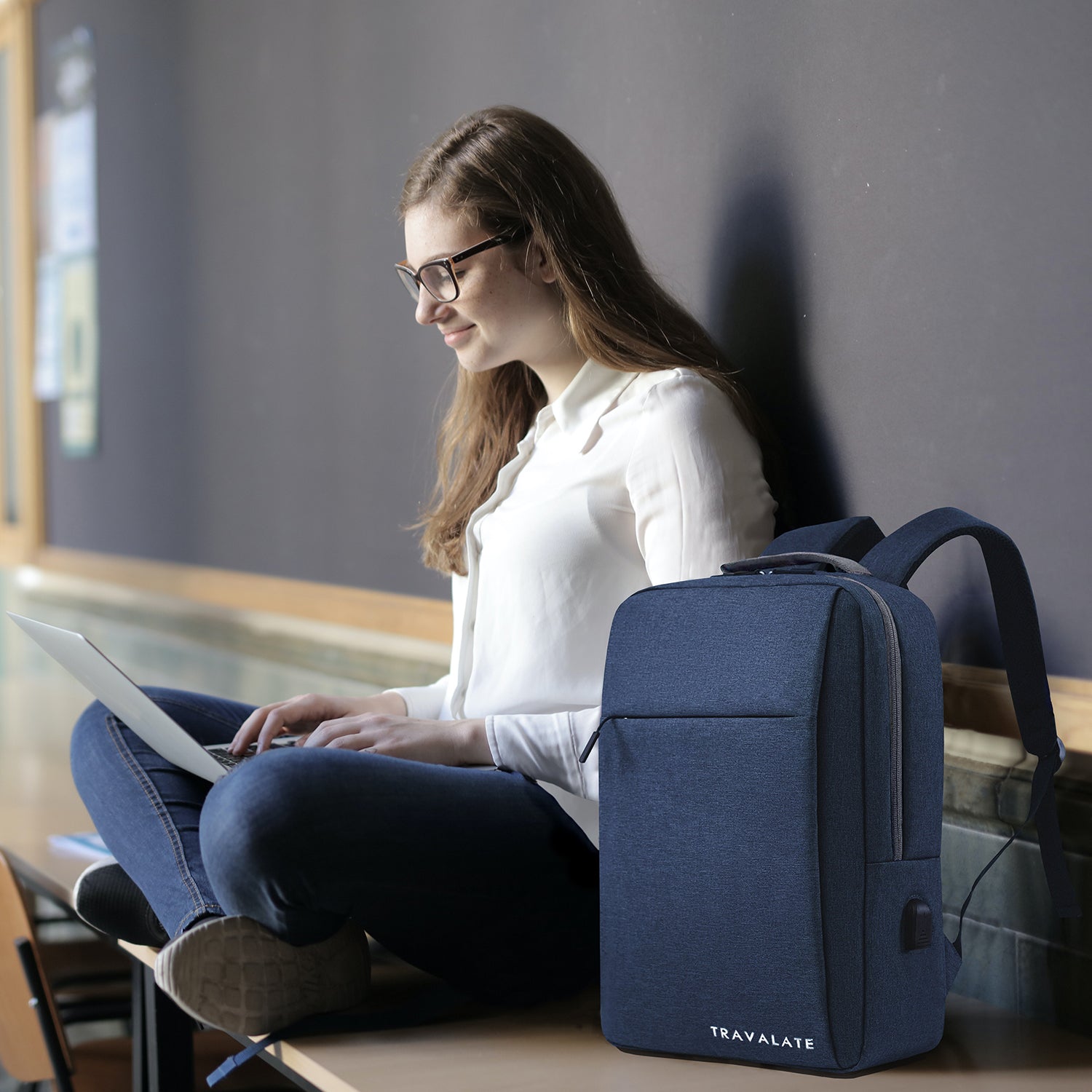 Laptop Backpack with Charging USB port | Navy Blue