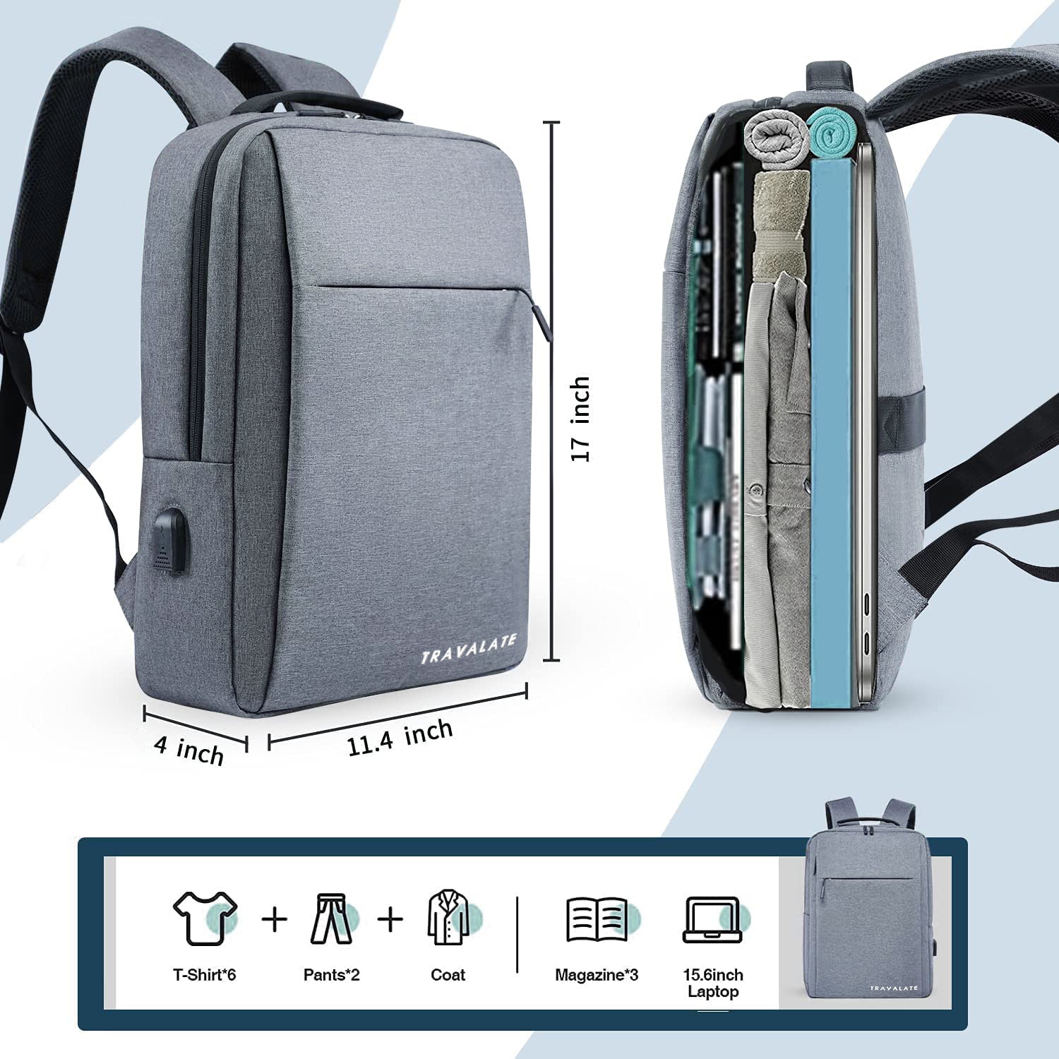 Laptop Backpack with Charging USB port | Light Gray