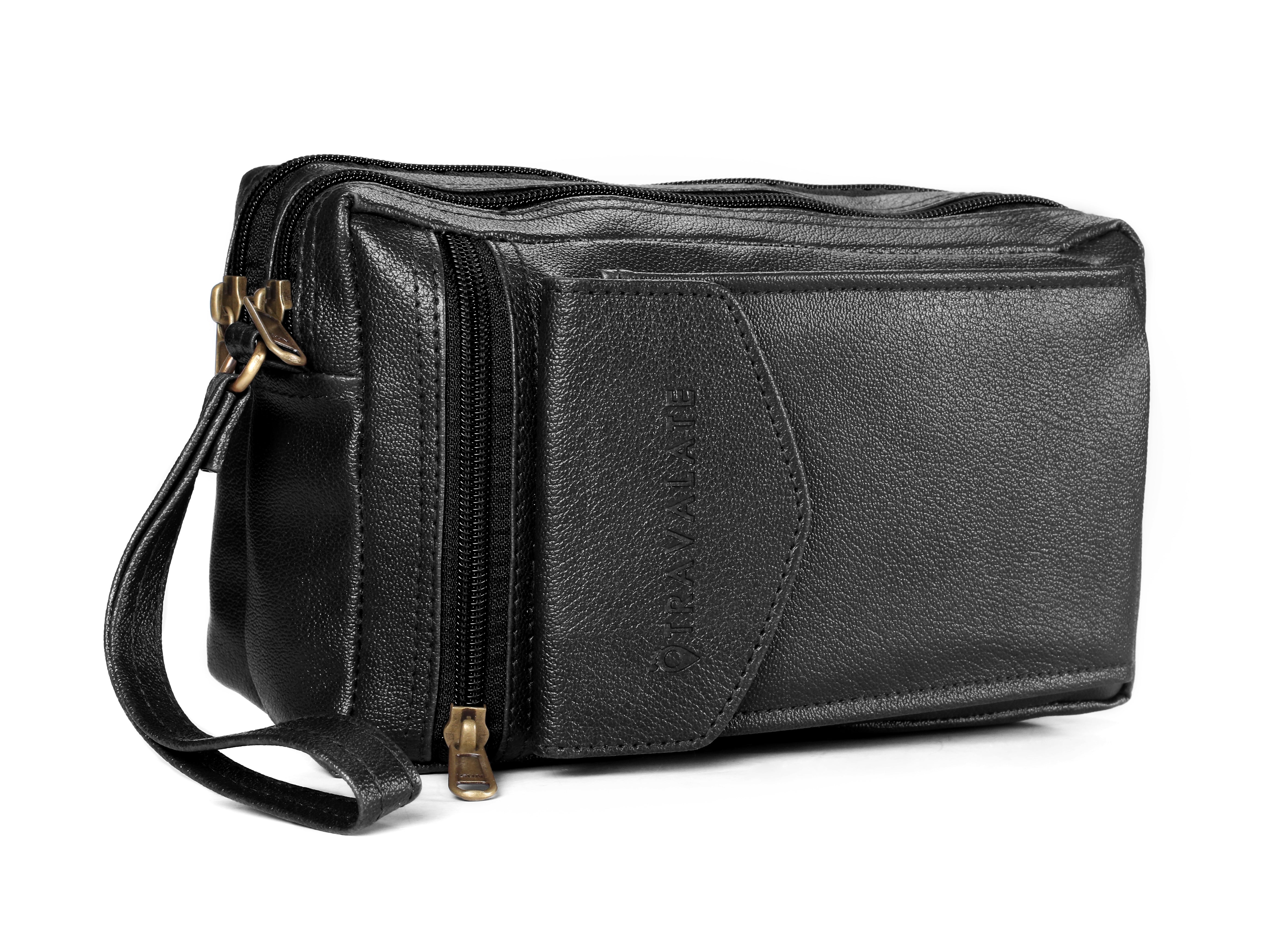 Multipurpose Men Handcuffs Leather Cash Bag | Black