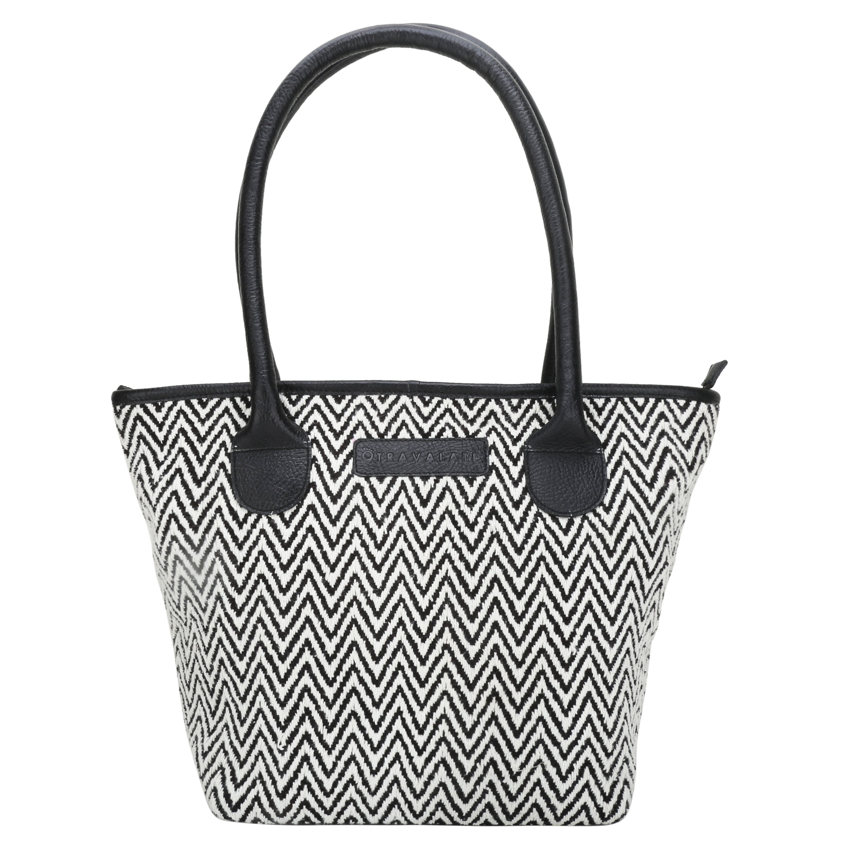 Woven Patterned Tote Bag | Black and White