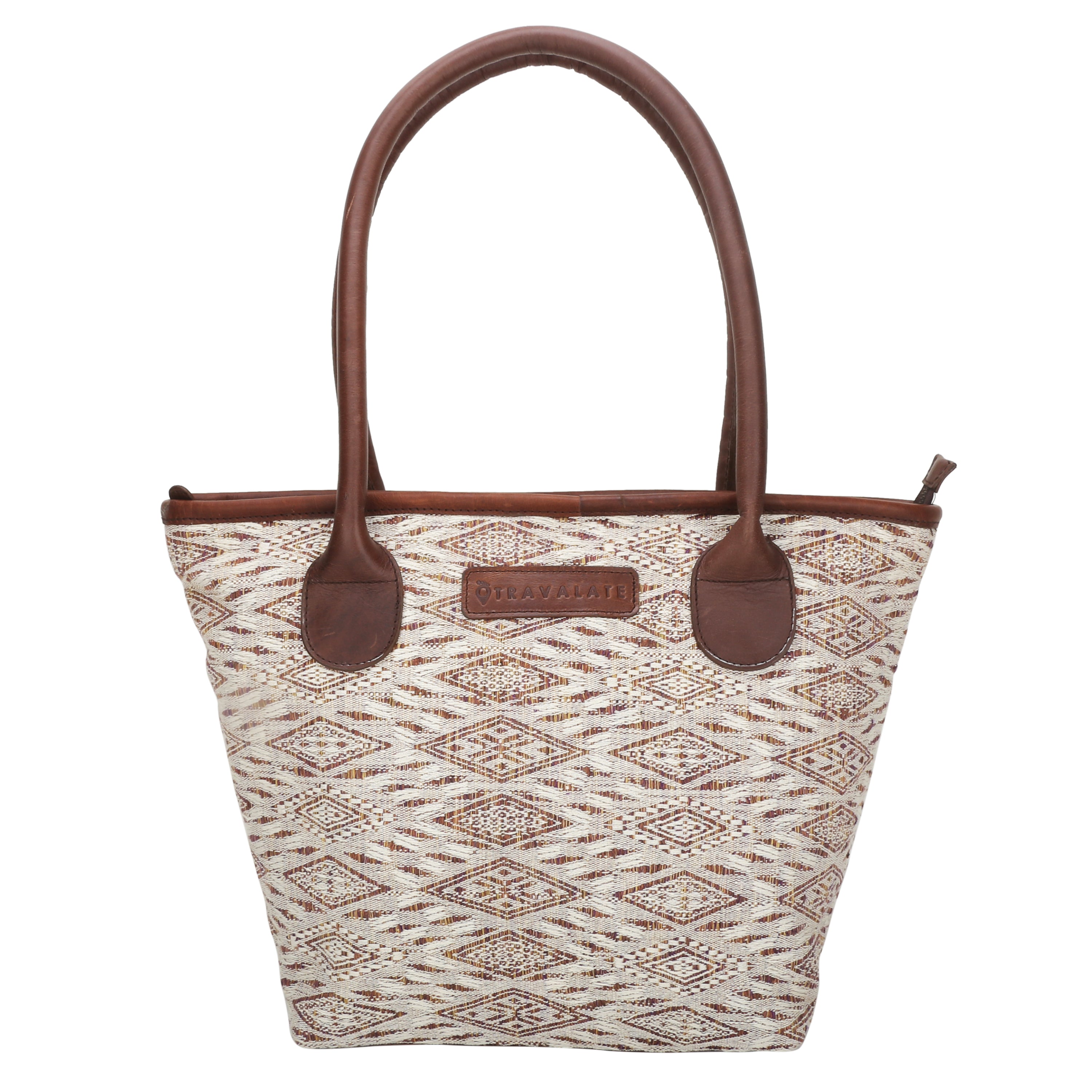 Woven Patterned Tote Bag | Brown and Beige