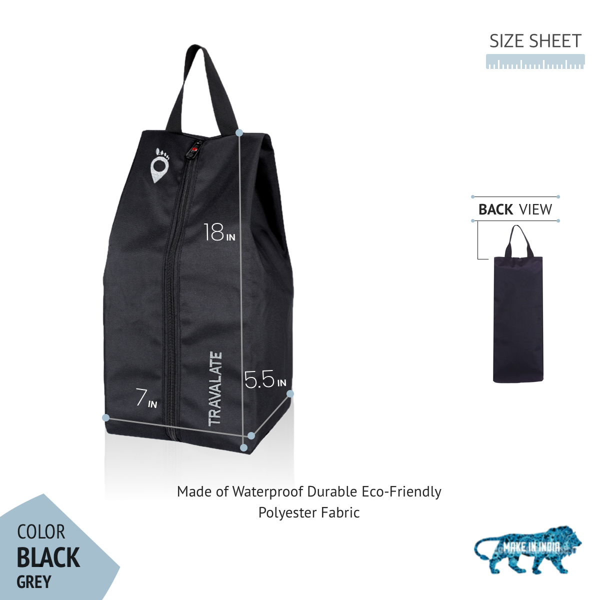 Foldable Shoe Organizer Bag (Pack of 3) | Black Grey